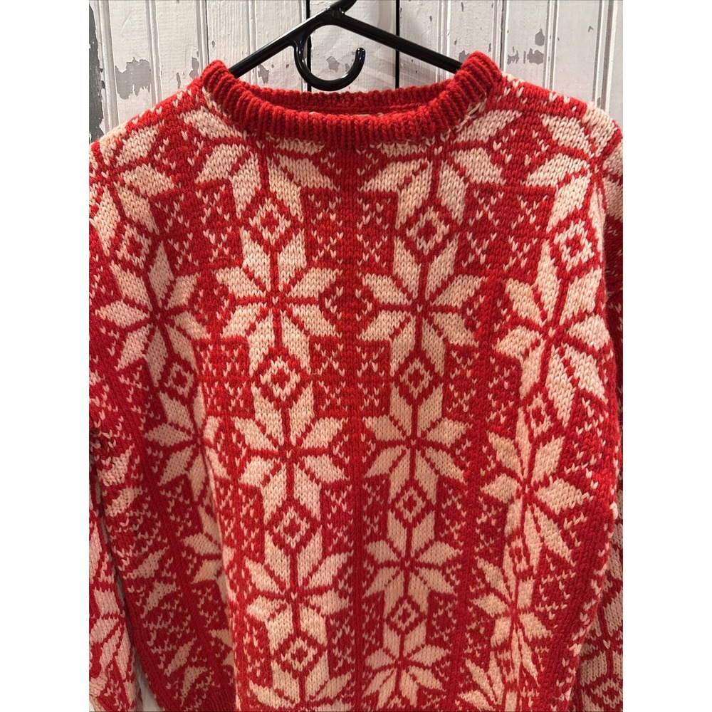 Handmade Knit  Norwegian Red Pullover Women's Size Small Christmas Sweater - Picture 2 of 5